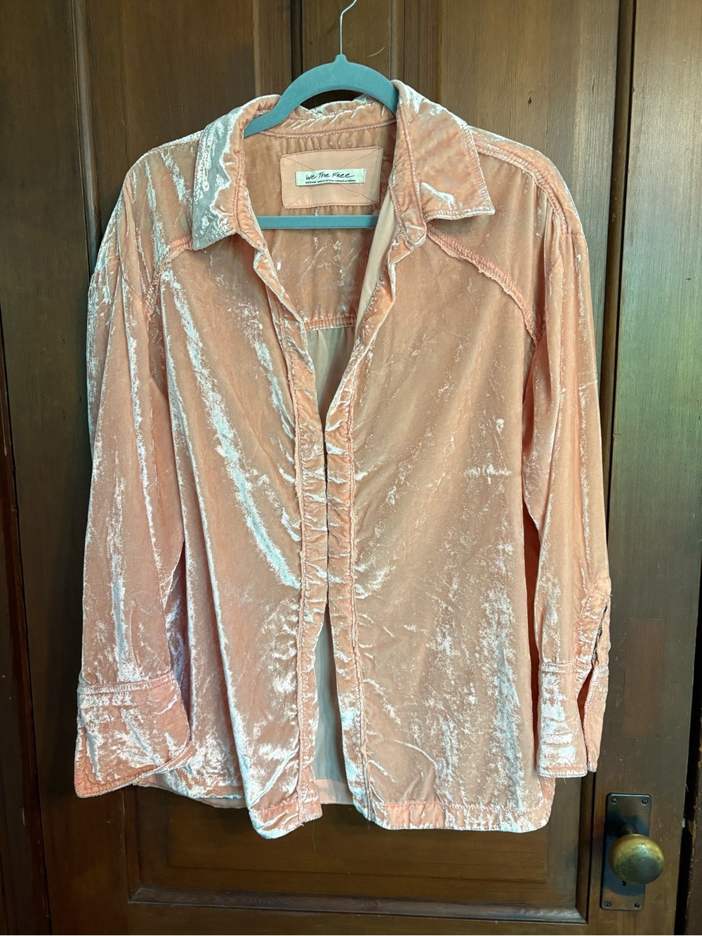Free People Marianne Crushed Velvet Shirt in amazing Peach Blush color